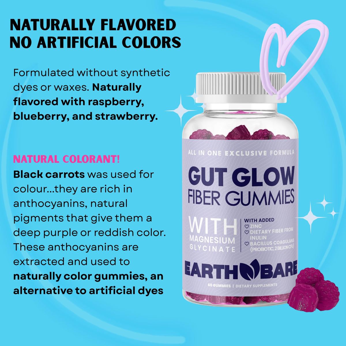 Earth Bare Gummies Prébiotiques 60 Gouttes Saveur Baie avec fruits frais