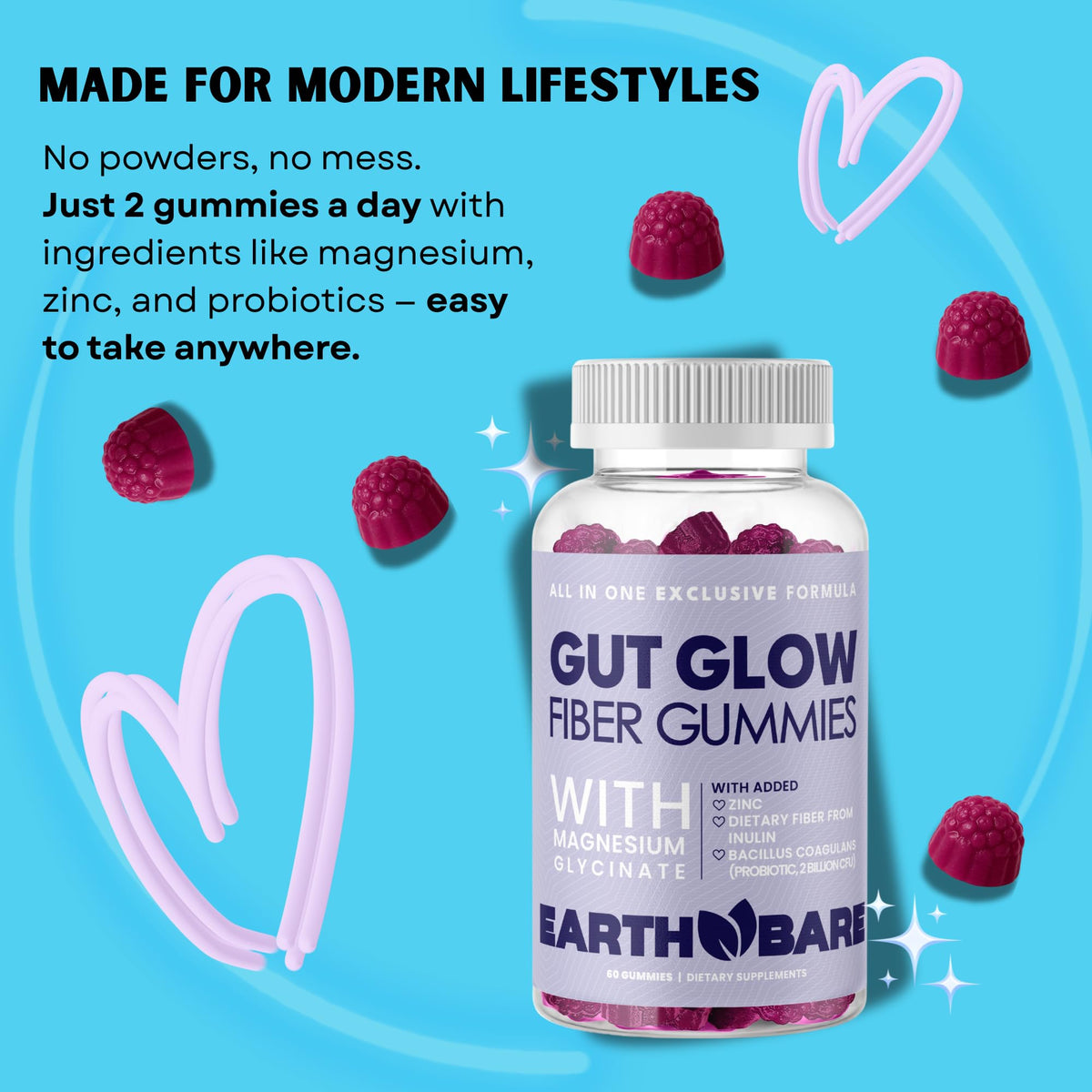 Earth Bare Gummies Prébiotiques 60 Gouttes Saveur Baie vue de dessus
