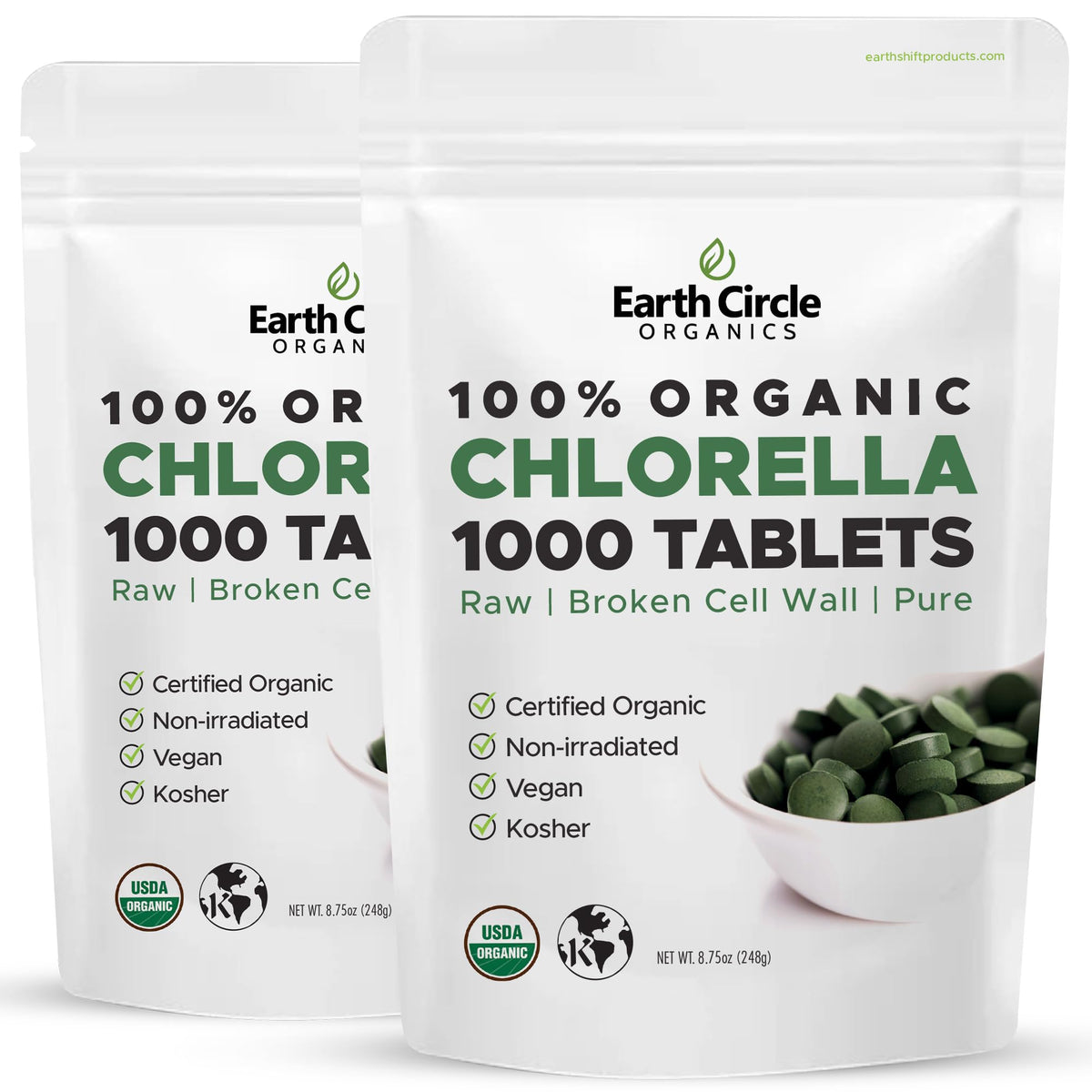 Earth Circle Organics Chlorella Bio 1000 Tablettes, vue de face