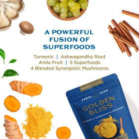 Earth Echo Golden Bliss lait d'or bio au curcuma et gingembre - préparation dans un verre