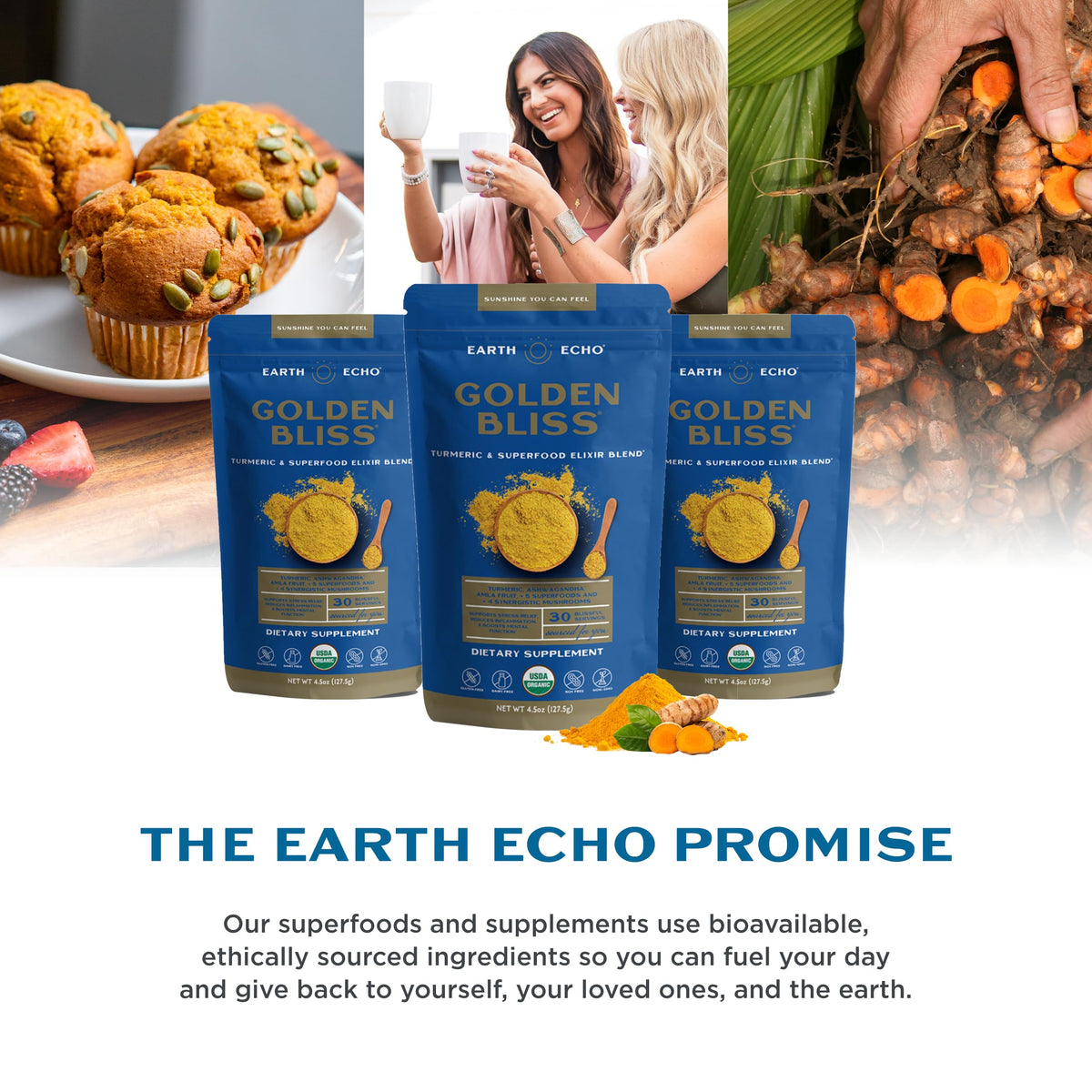 Earth Echo Golden Bliss lait d'or bio au curcuma et gingembre - utilisation en pâtisserie