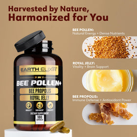 Earth Elixir Pollen d'Abeille 3-en-1 capsules sur une table