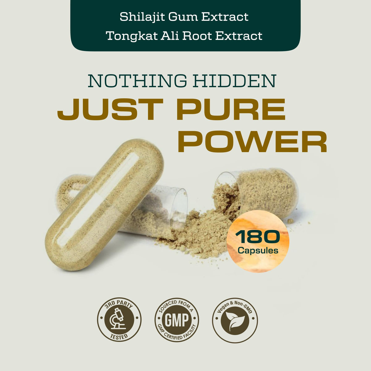 Earth Elixir Shilajit et Tongkat Ali capsules avec verre d'eau