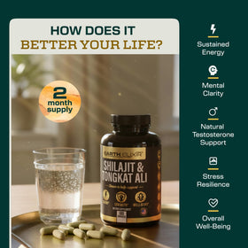 Earth Elixir Shilajit et Tongkat Ali capsules ouvertes avec contenu