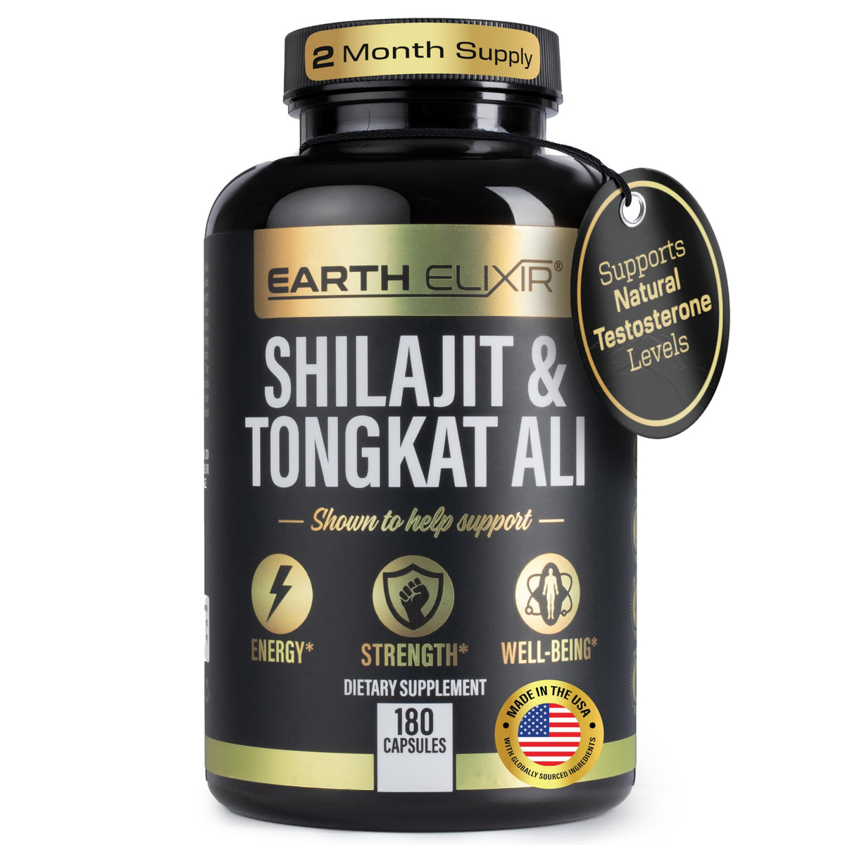 Earth Elixir Shilajit et Tongkat Ali capsules vue de face
