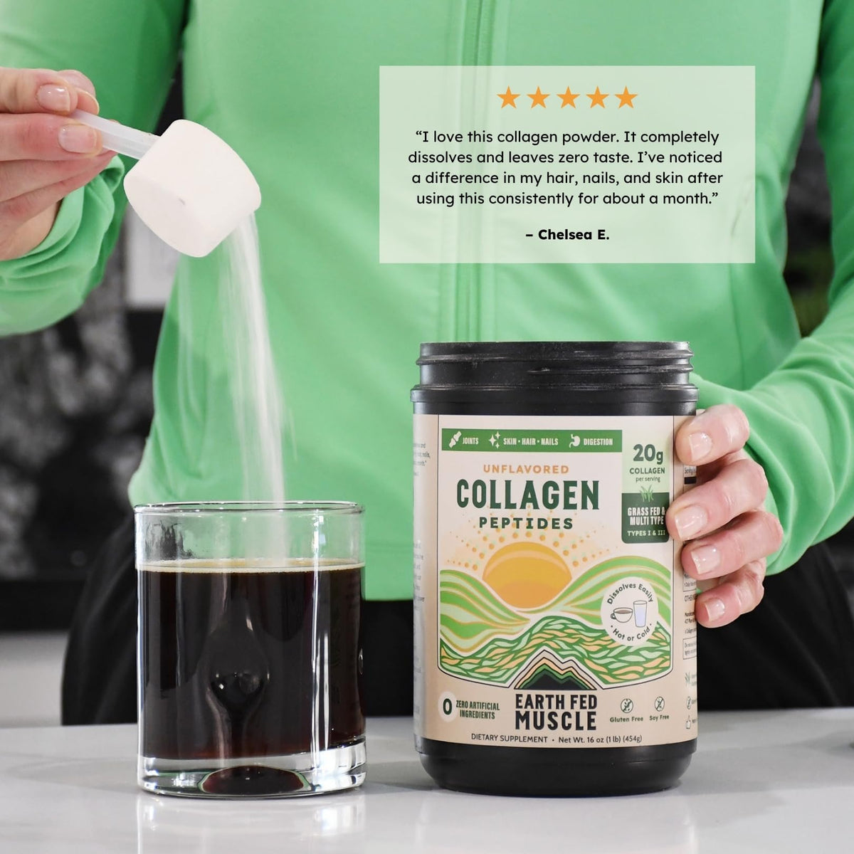 Earth Fed Muscle Collagen Peptides 558g mixed in a smoothie