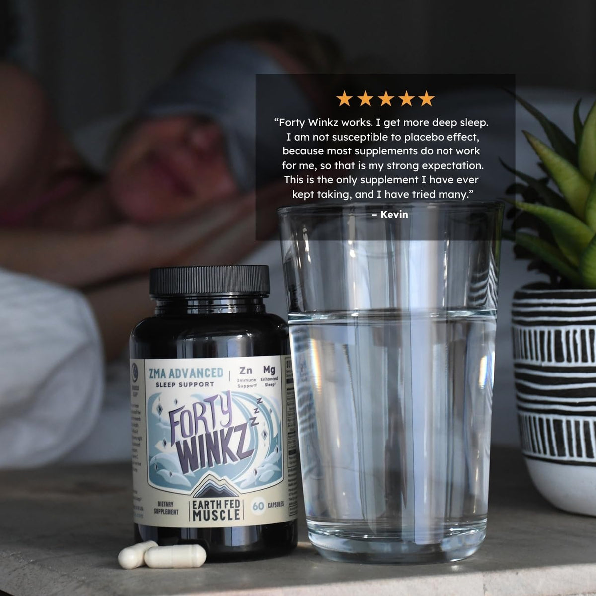 Earth Fed Muscle Forty Winkz ZMA 60 capsules dos du paquet