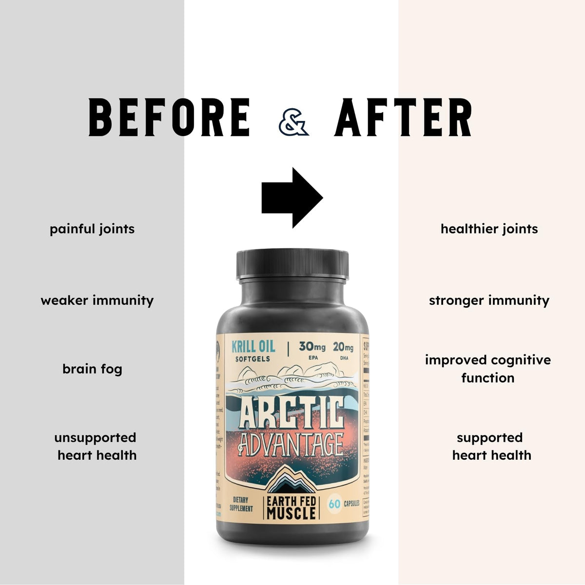 Earth Fed Muscle Huile de Krill Arctic Advantage capsules in a hand