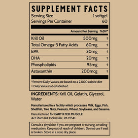 Earth Fed Muscle Huile de Krill Arctic Advantage capsules with a glass of water