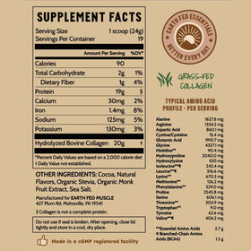 Earth Fed Muscle Poudre de Collagène Chocolat 522g avec d'autres ingrédients