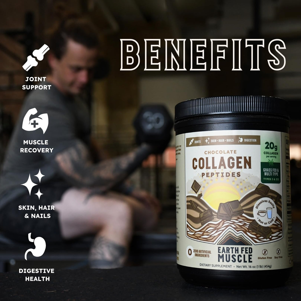 Earth Fed Muscle Poudre de Collagène Chocolat 522g en cuisine