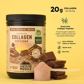 Earth Fed Muscle Poudre de Collagène Chocolat 522g étiquette et ingrédients