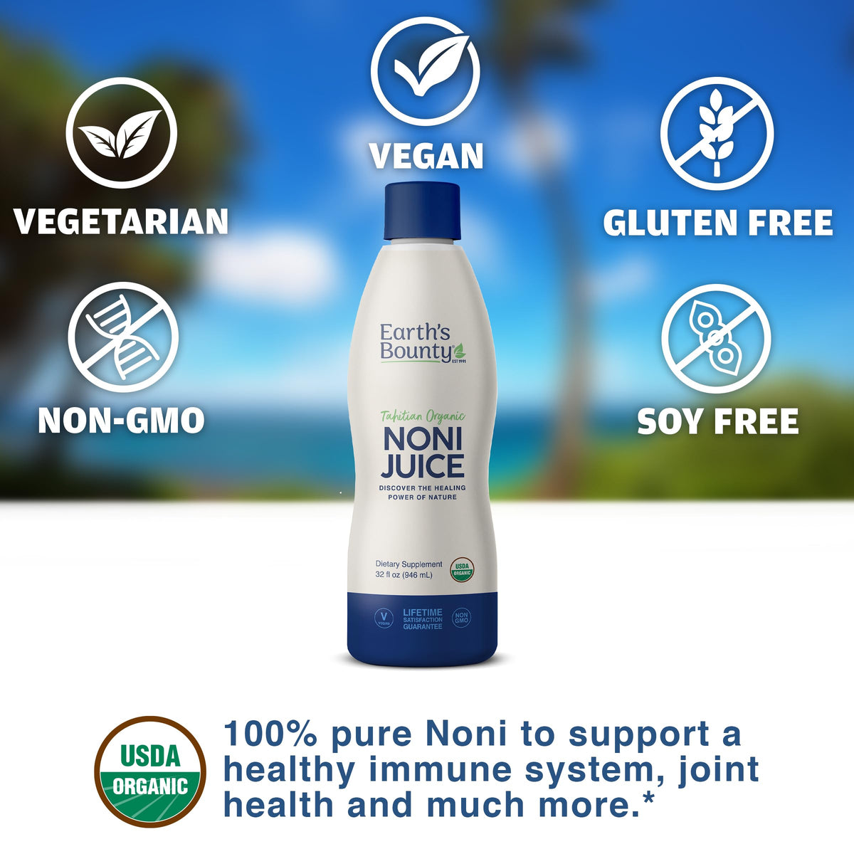 Earth's Bounty Jus de Noni Bio Tahitien avec fruits de noni