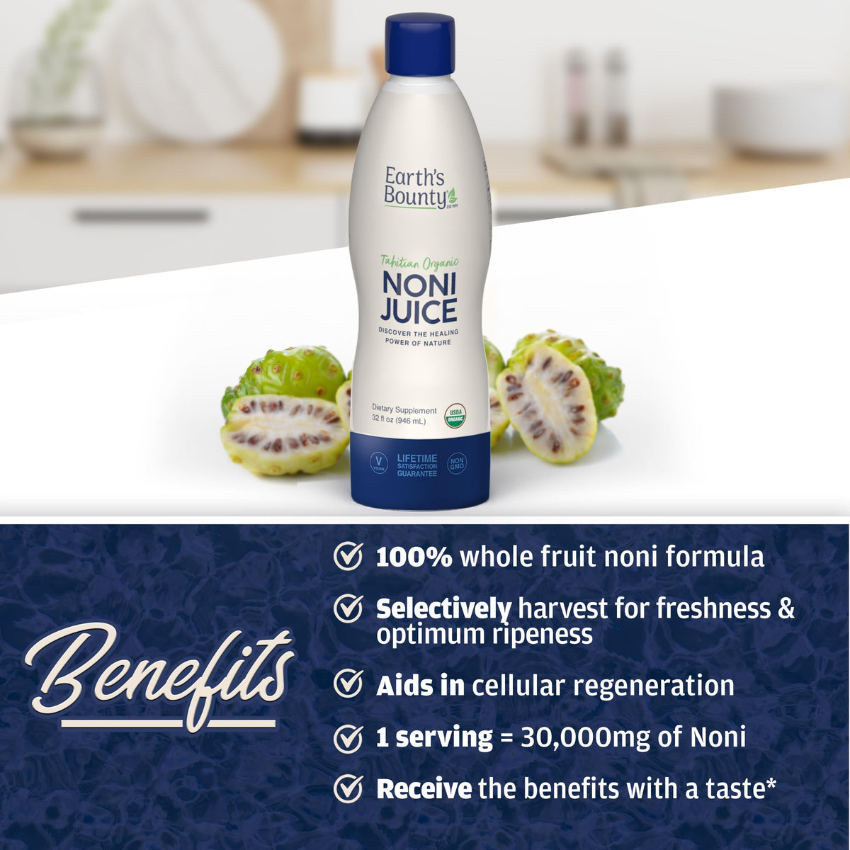 Earth's Bounty Jus de Noni Bio Tahitien en action dans un smoothie