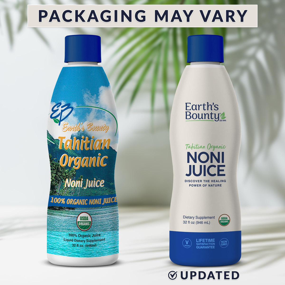 Earth's Bounty Jus de Noni Bio Tahitien étiquette détaillée