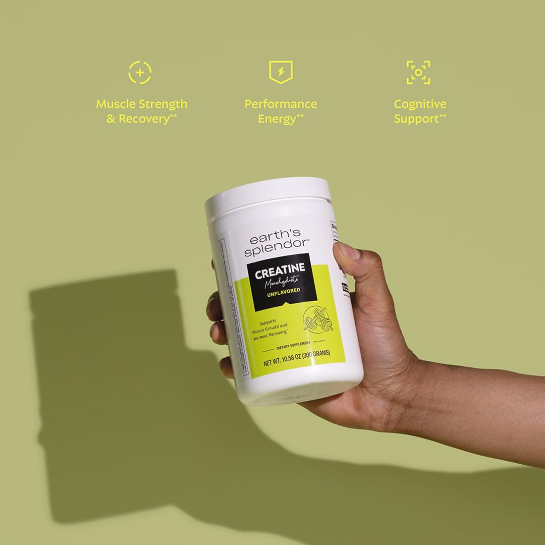 Earth's Splendor créatine monohydrate poudre dans un shaker