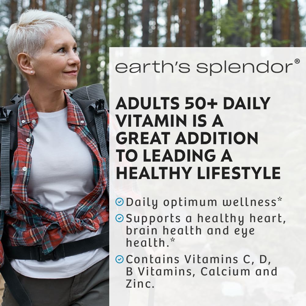 Earth's Splendor Multivitamine Adultes 50+ comprimés sur une table