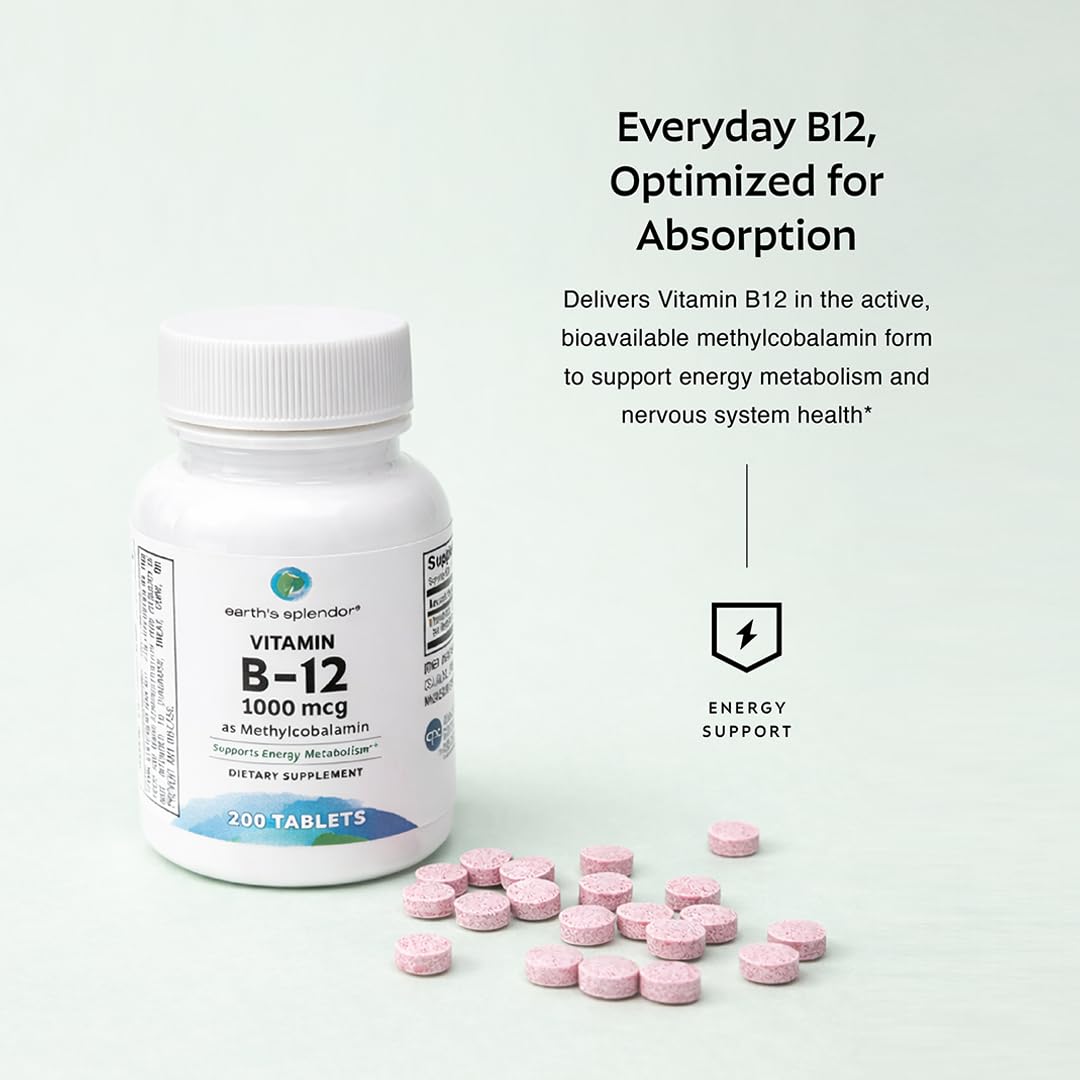 Earth's Splendor Vitamine B12 1000mcg flacon avec étiquette visible