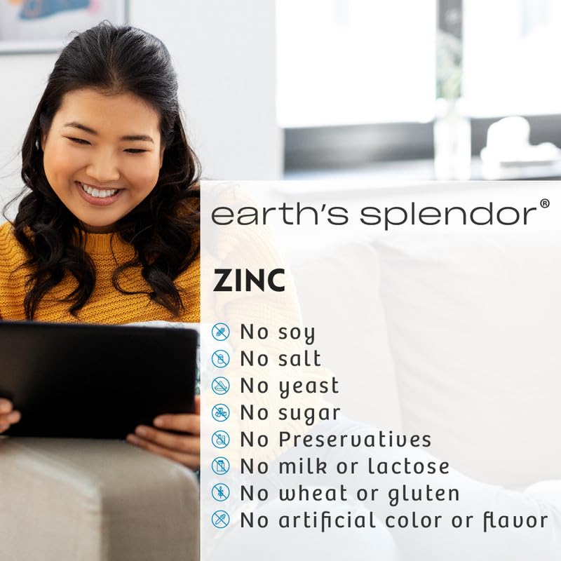 Earth's Splendor Zinc 50 mg tablettes montrant la taille