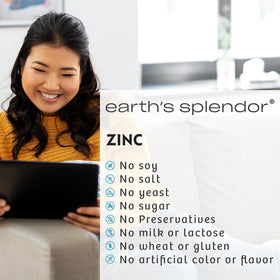Earth's Splendor Zinc 50 mg tablettes montrant la taille