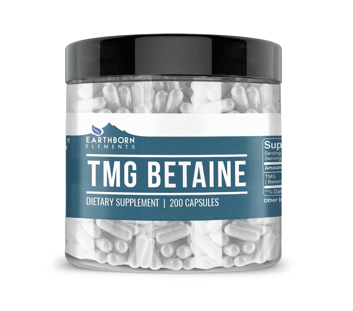 Earthborn Elements 200 capsules TMG Betaine Anhydrous vue avant