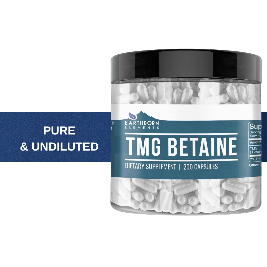 Earthborn Elements 200 capsules TMG sur fond blanc