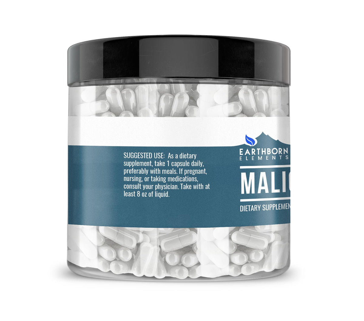 Earthborn Elements Acide Malique 200 capsules sur fond blanc