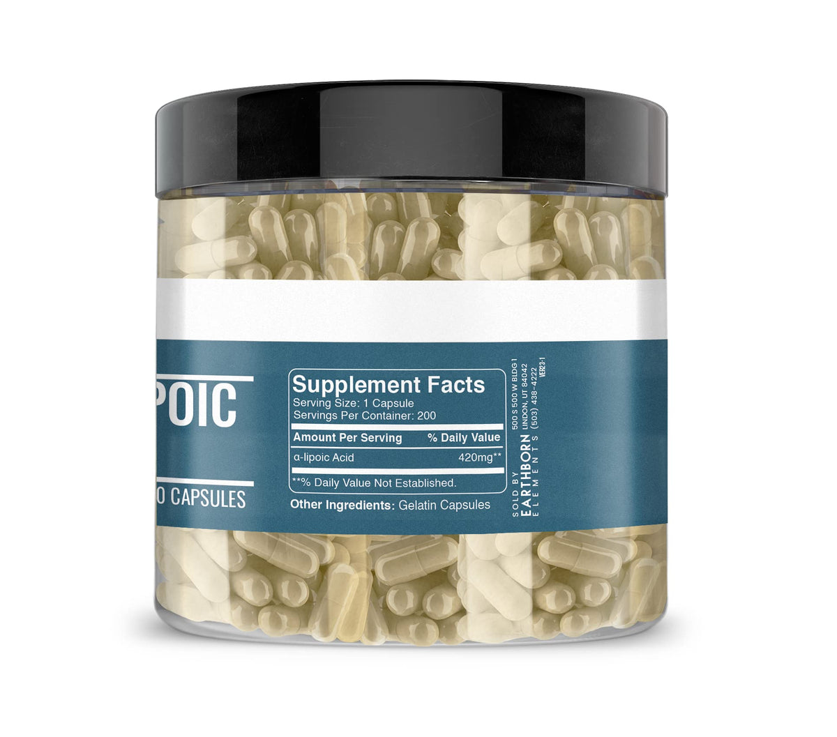 Earthborn Elements Alpha-Lipoic Acid capsules, prise des capsules dans une main