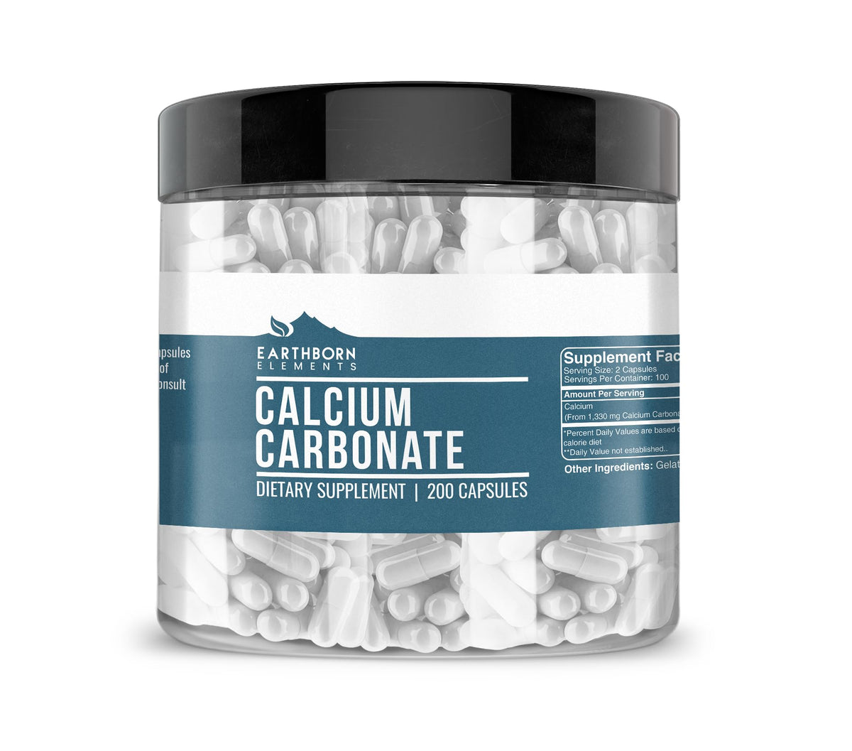Earthborn Elements Carbonate de Calcium 200 Capsules, vue de face