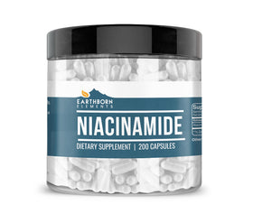 Earthborn Elements Niacinamide 200 capsules dans un pot en plastique réutilisable