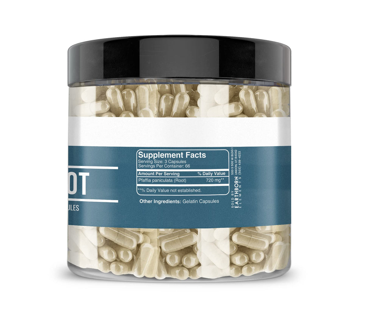 Earthborn Elements Suma Root 200 Capsules, vue de côté