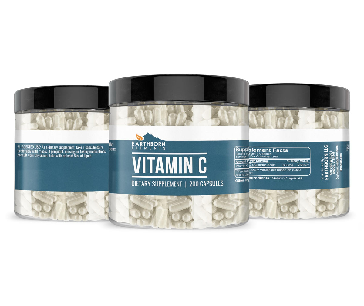 Earthborn Elements Vitamine C 200 capsules avec étiquette