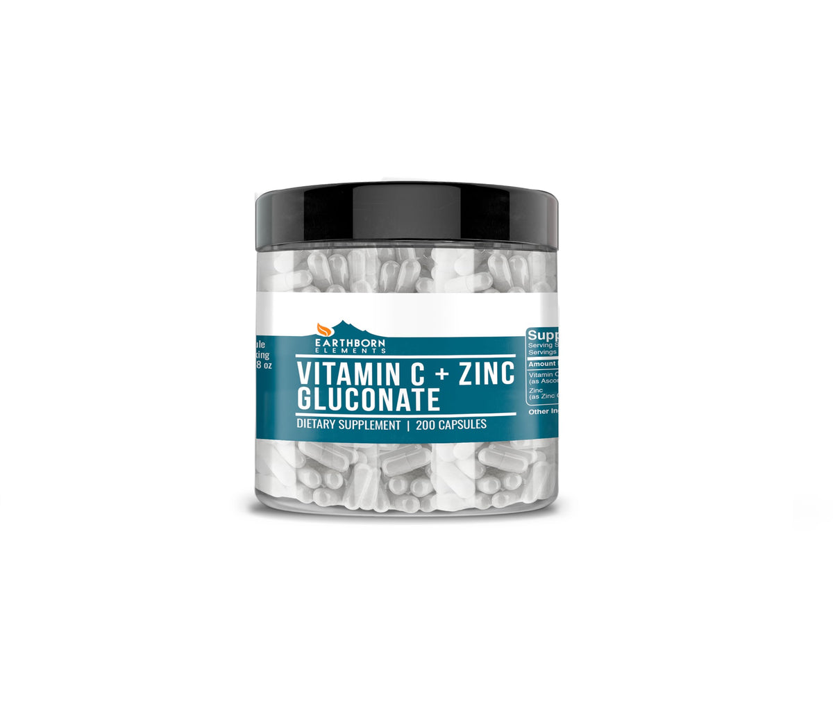 Earthborn Elements Vitamine C + Zinc Gluconate 200 Capsules vue de face