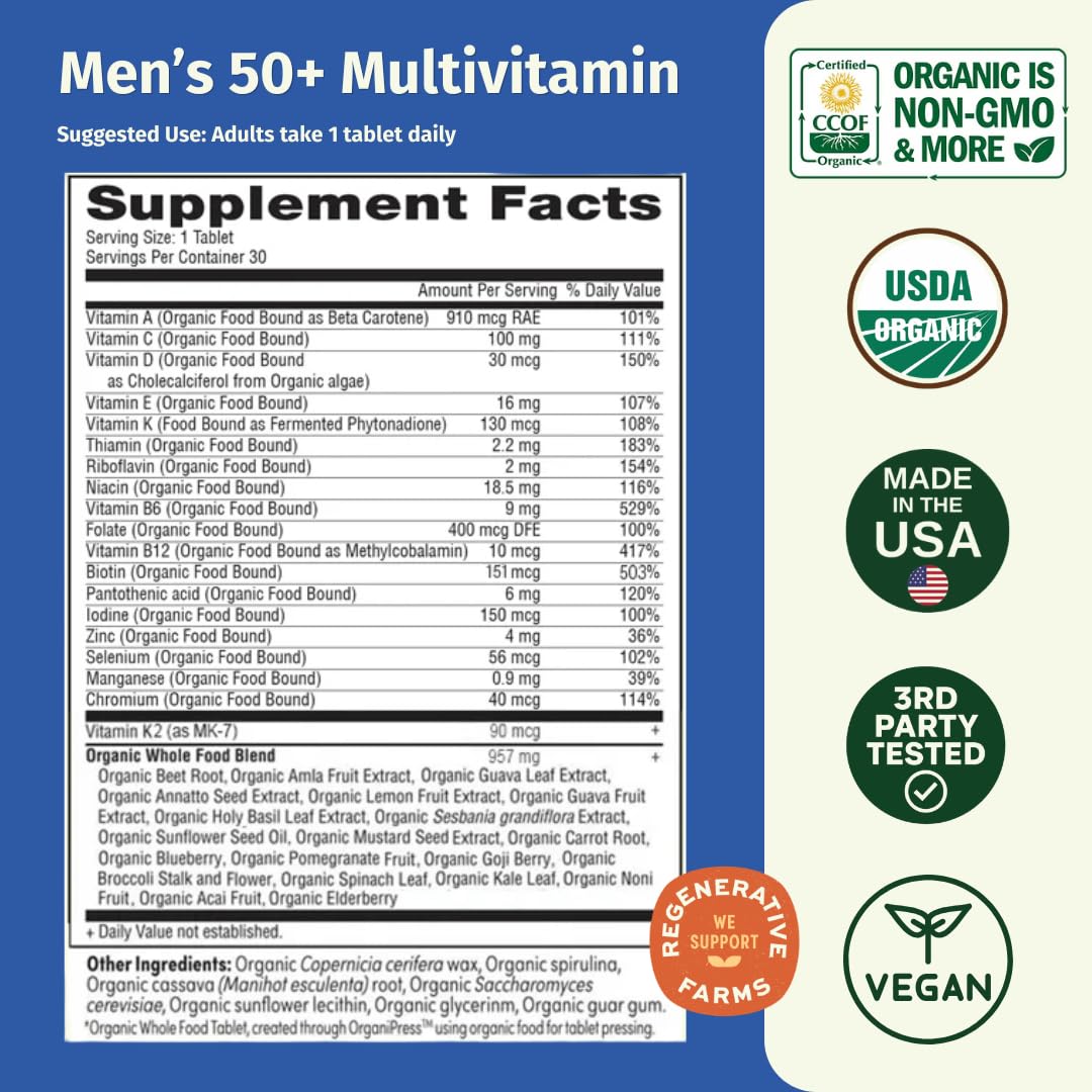 EarthFirst Organic Multivitamine 50+ 30 comprimés bio côté