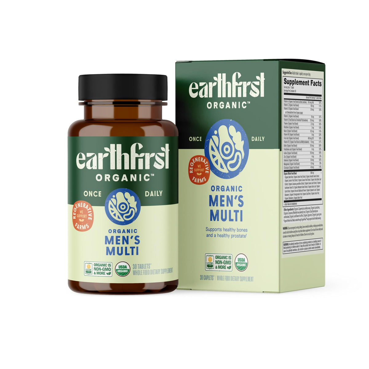 EarthFirst Organic Multivitamine Homme 30 comprimés bio, vue de face