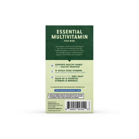 EarthFirst Organic Multivitamine Homme avec des aliments sains en arrière-plan