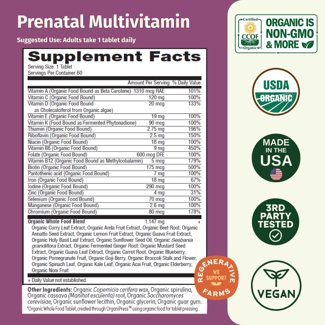 EarthFirst Organic Multivitamine Prénatale 60 Comprimés Bio arrière
