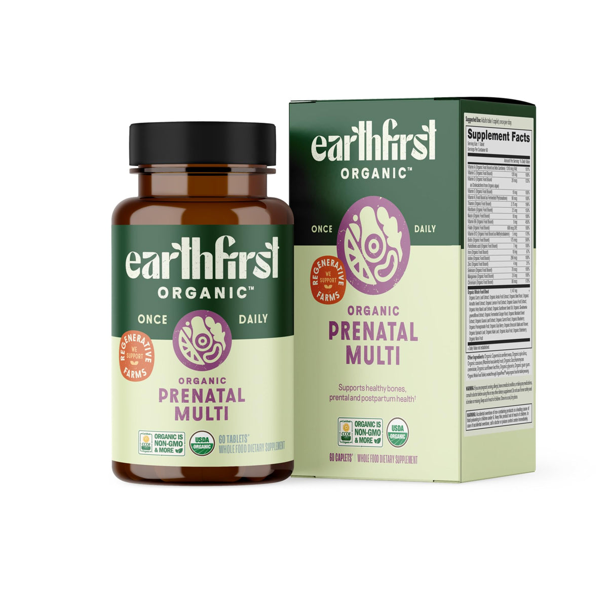 EarthFirst Organic Multivitamine Prénatale 60 Comprimés Bio avant