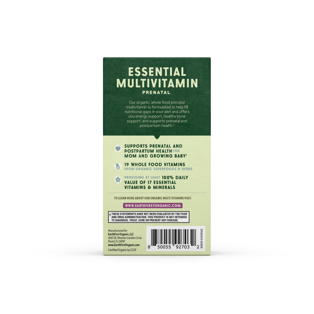 EarthFirst Organic Multivitamine Prénatale 60 Comprimés Bio avec les ingrédients