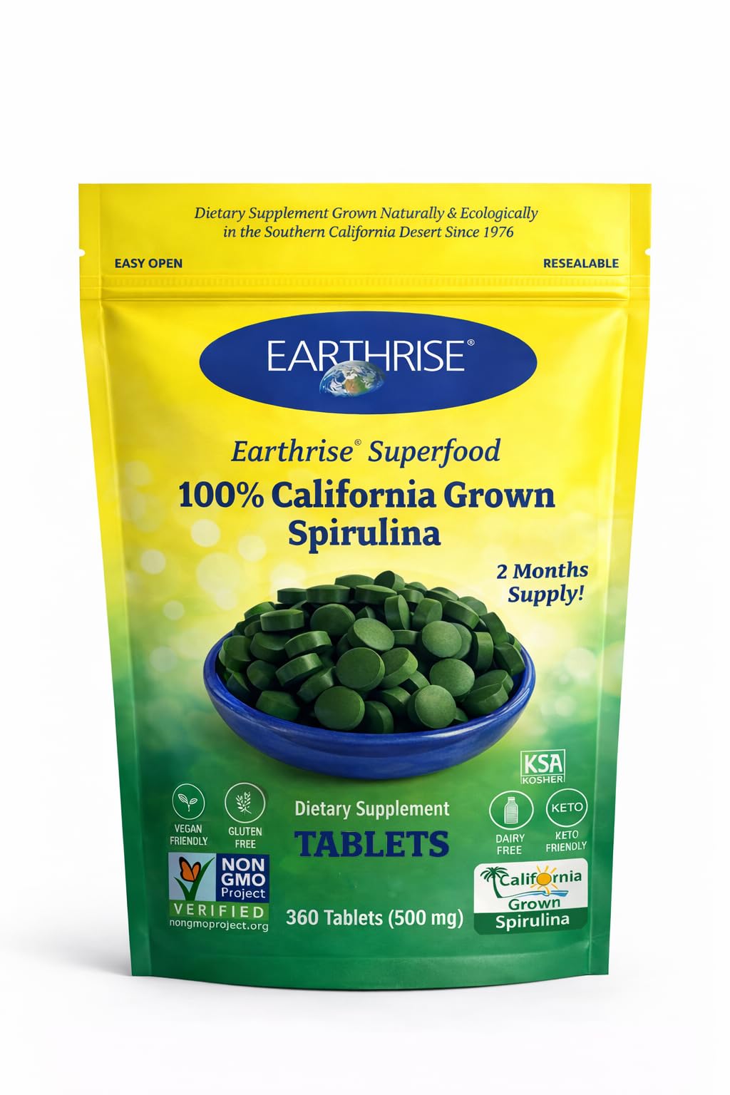 Earthrise Spiruline Californienne 500mg comprimés, emballage avant