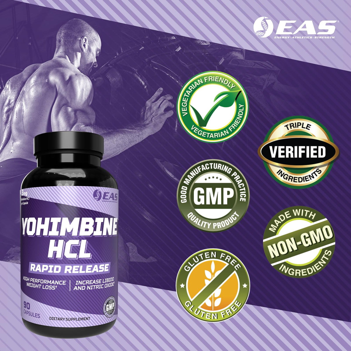 EAS Yohimbine HCl 90 capsules dans leur emballage d'origine