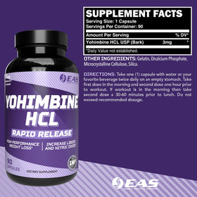 EAS Yohimbine HCl 90 capsules vue de côté avec dosage