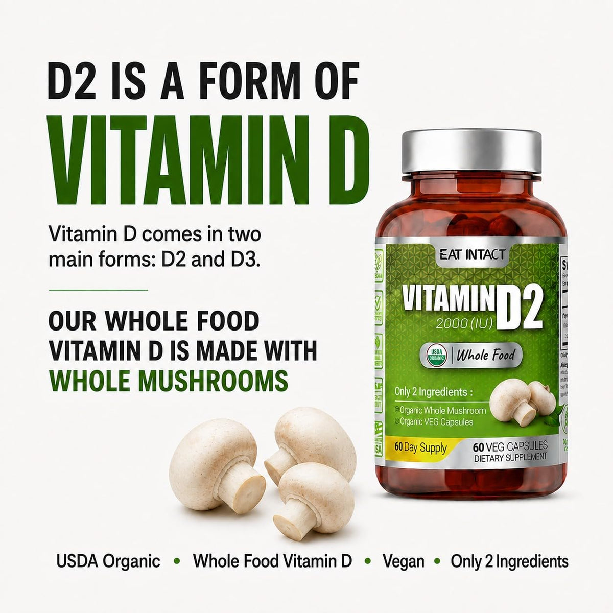 EAT INTACT Vitamine D2 2000 UI capsules avec emballage