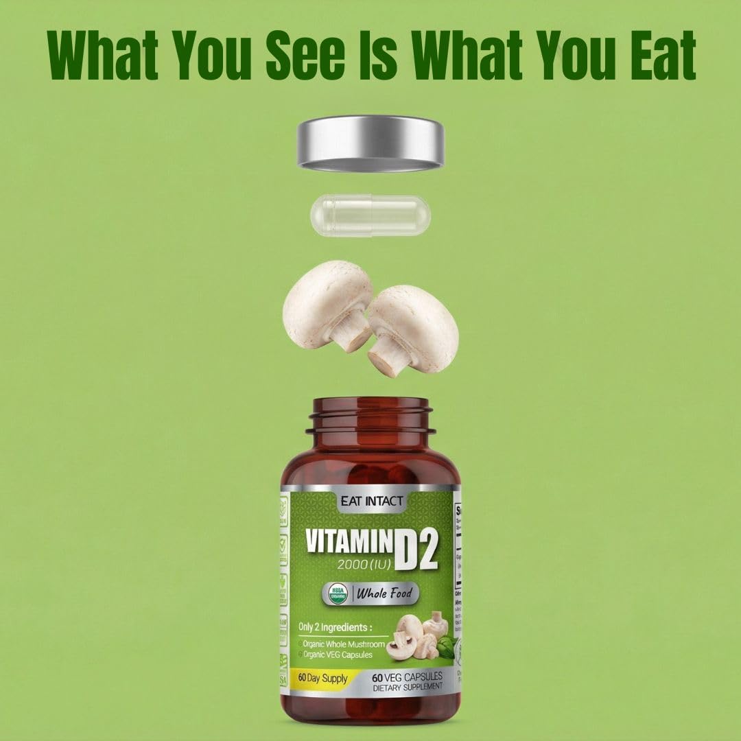 EAT INTACT Vitamine D2 2000 UI capsules sur fond blanc