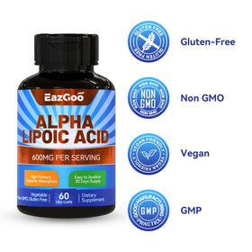 EAZGOO Acide Alpha Lipoïque 600 mg capsules sur un fond neutre