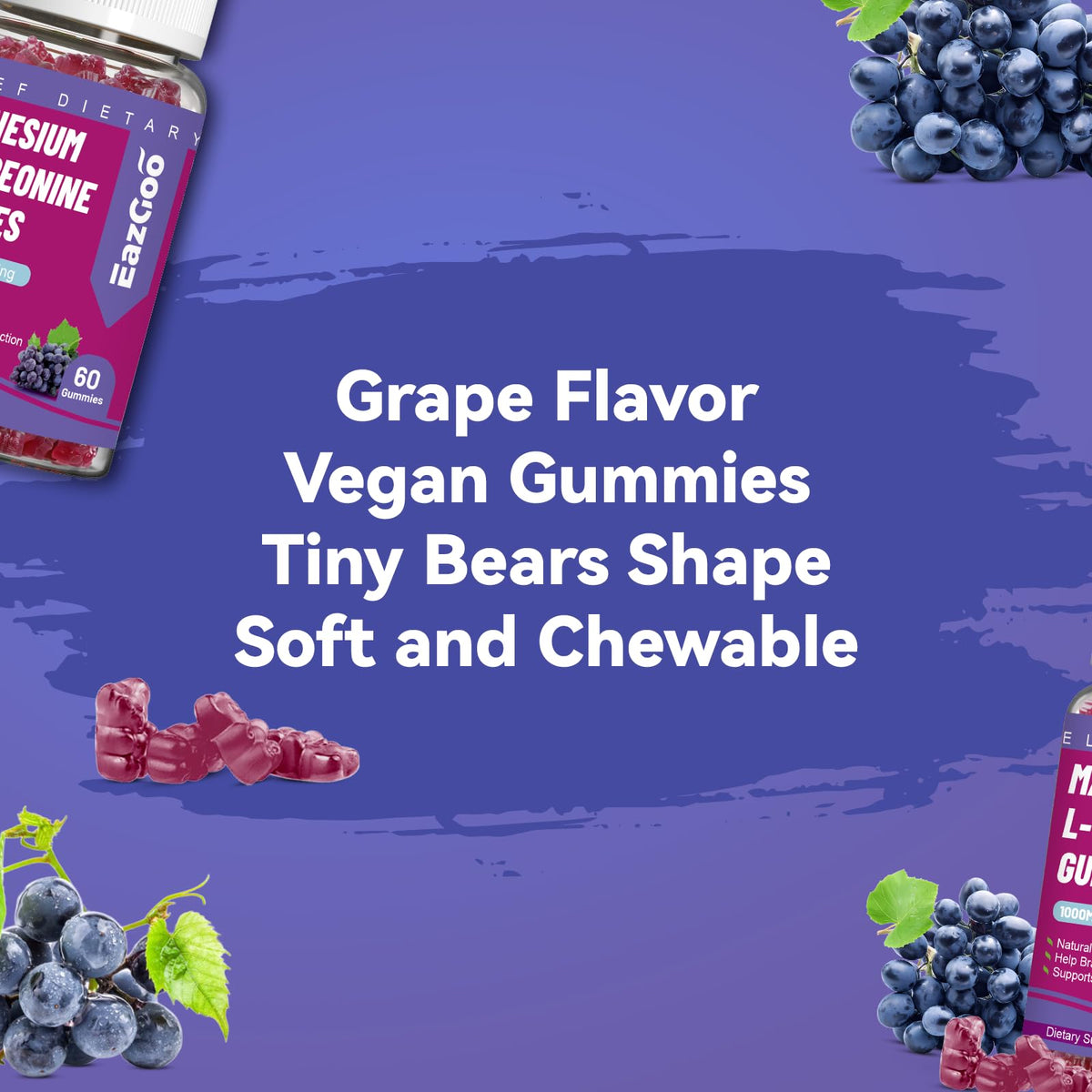 EAZGOO Gummies au Thréonate de Magnésium 1000mg, saveur de raisin