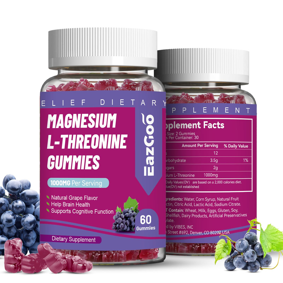 EAZGOO Gummies au Thréonate de Magnésium 1000mg, vue avant