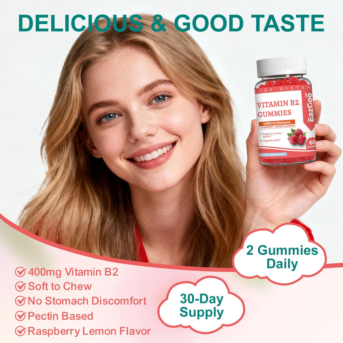 EAZGOO Gummies B2 400mg Riboflavine en gros plan sur la texture