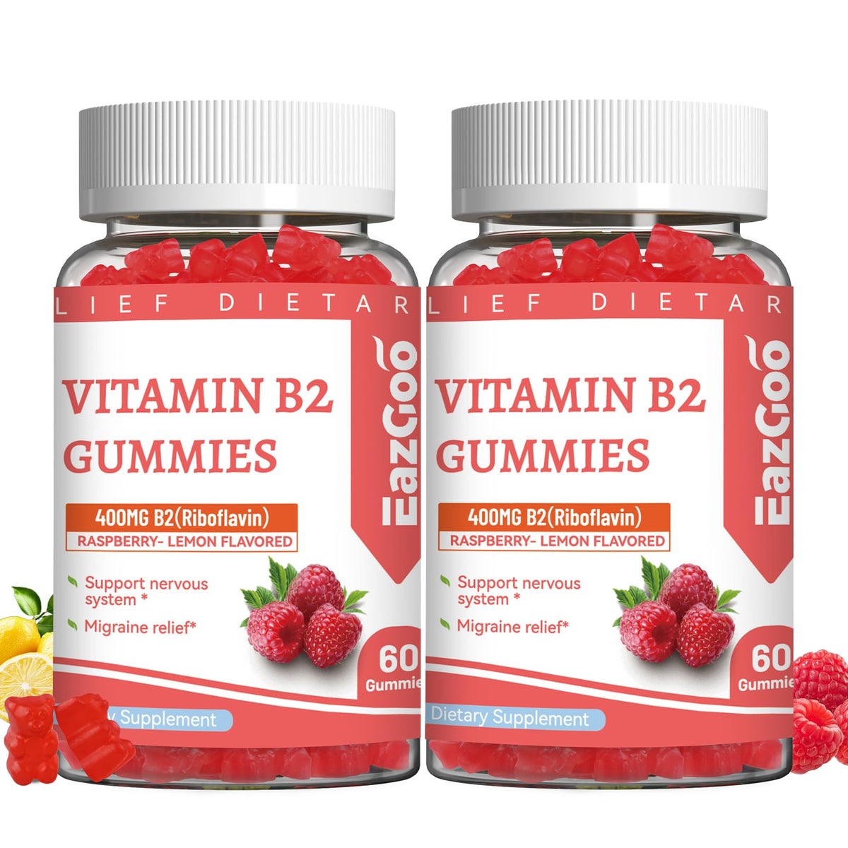 EAZGOO Gummies B2 400mg Riboflavine vue de face avec packaging