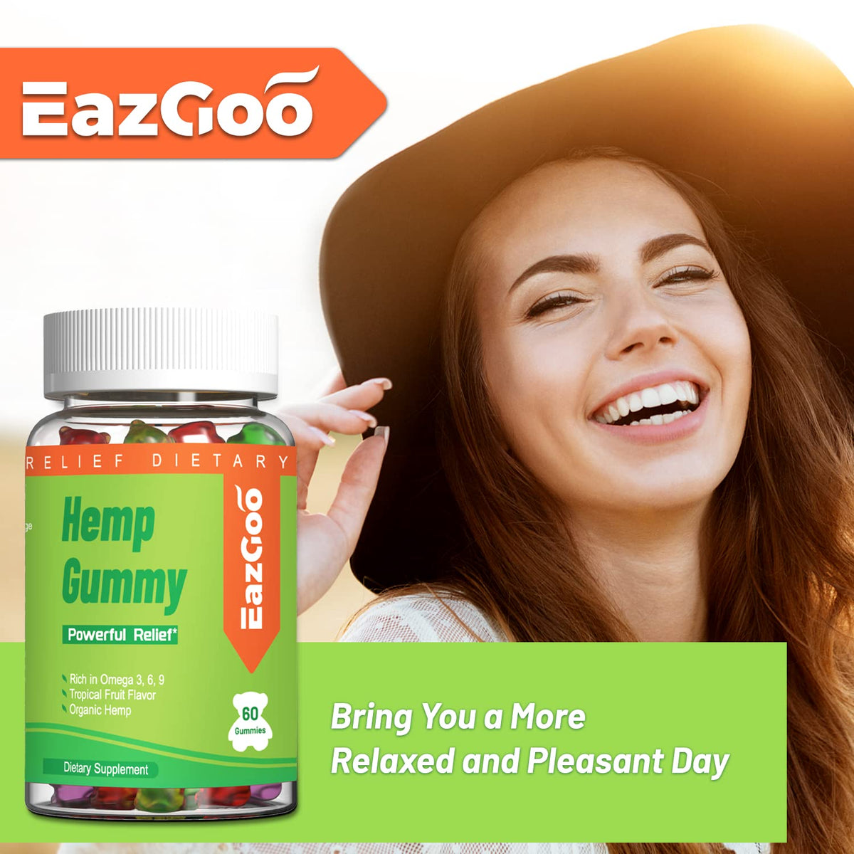 EAZGOO gummies de chanvre naturels avec une portion sur une table